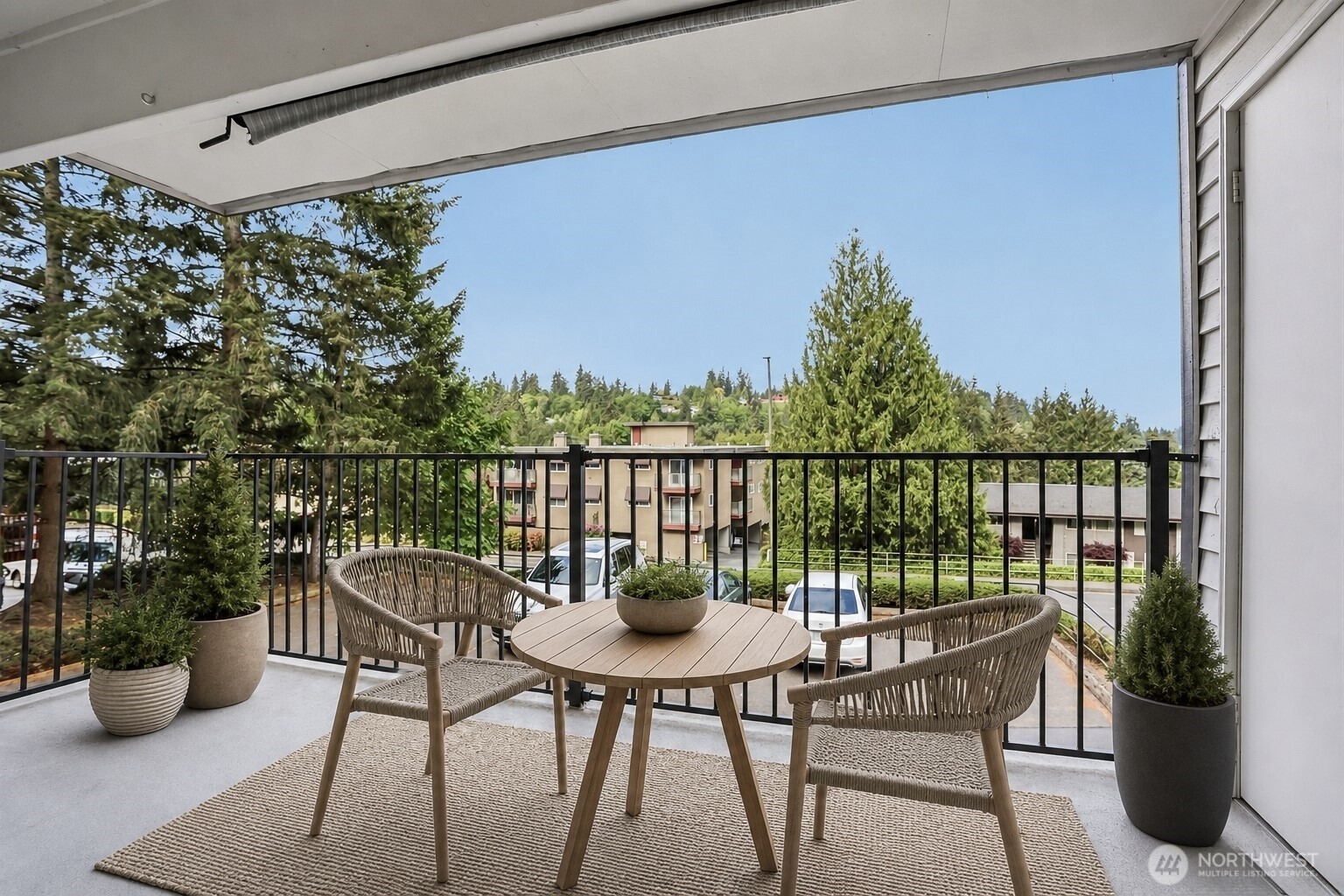 Nice Size Balcony off the living room! Located right on the Bellevue Way. Virtually staged for options.