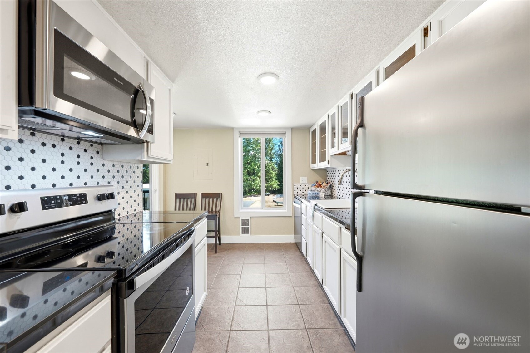 Kitchen with eating space at the far end