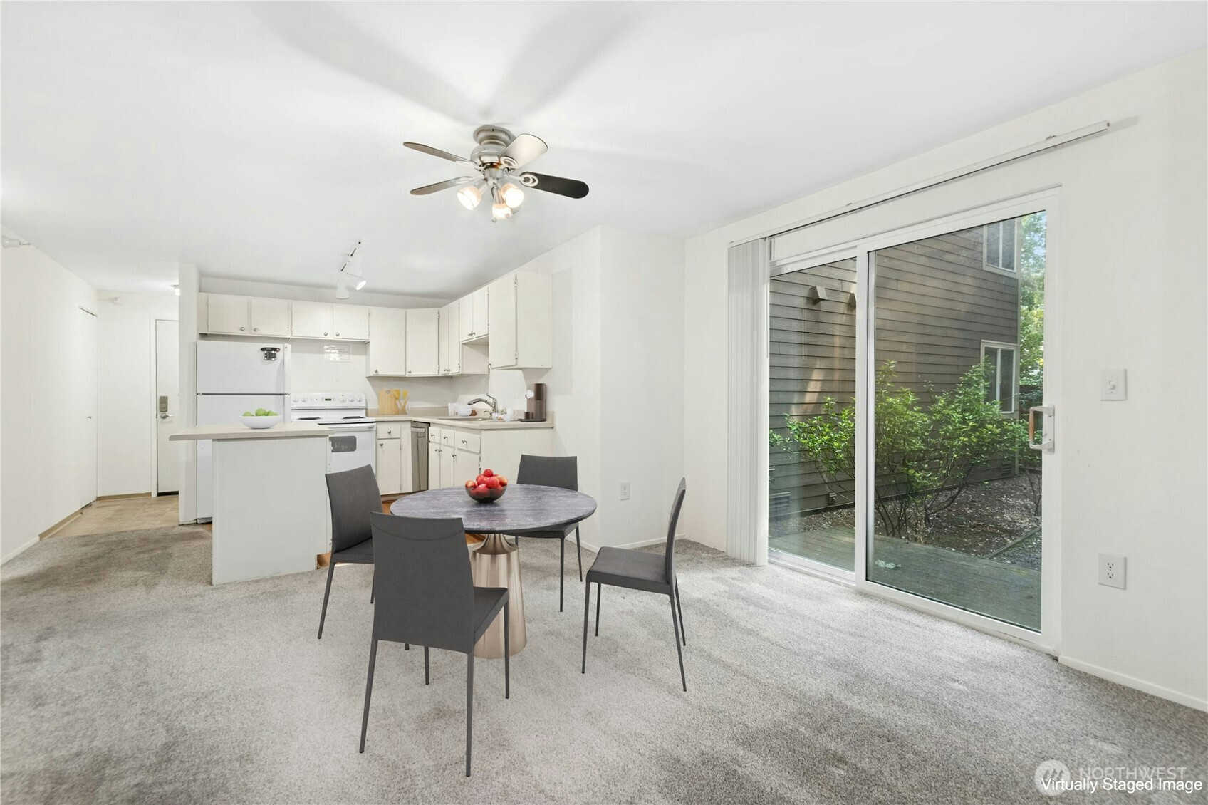 Dining room opens to private back patio space.