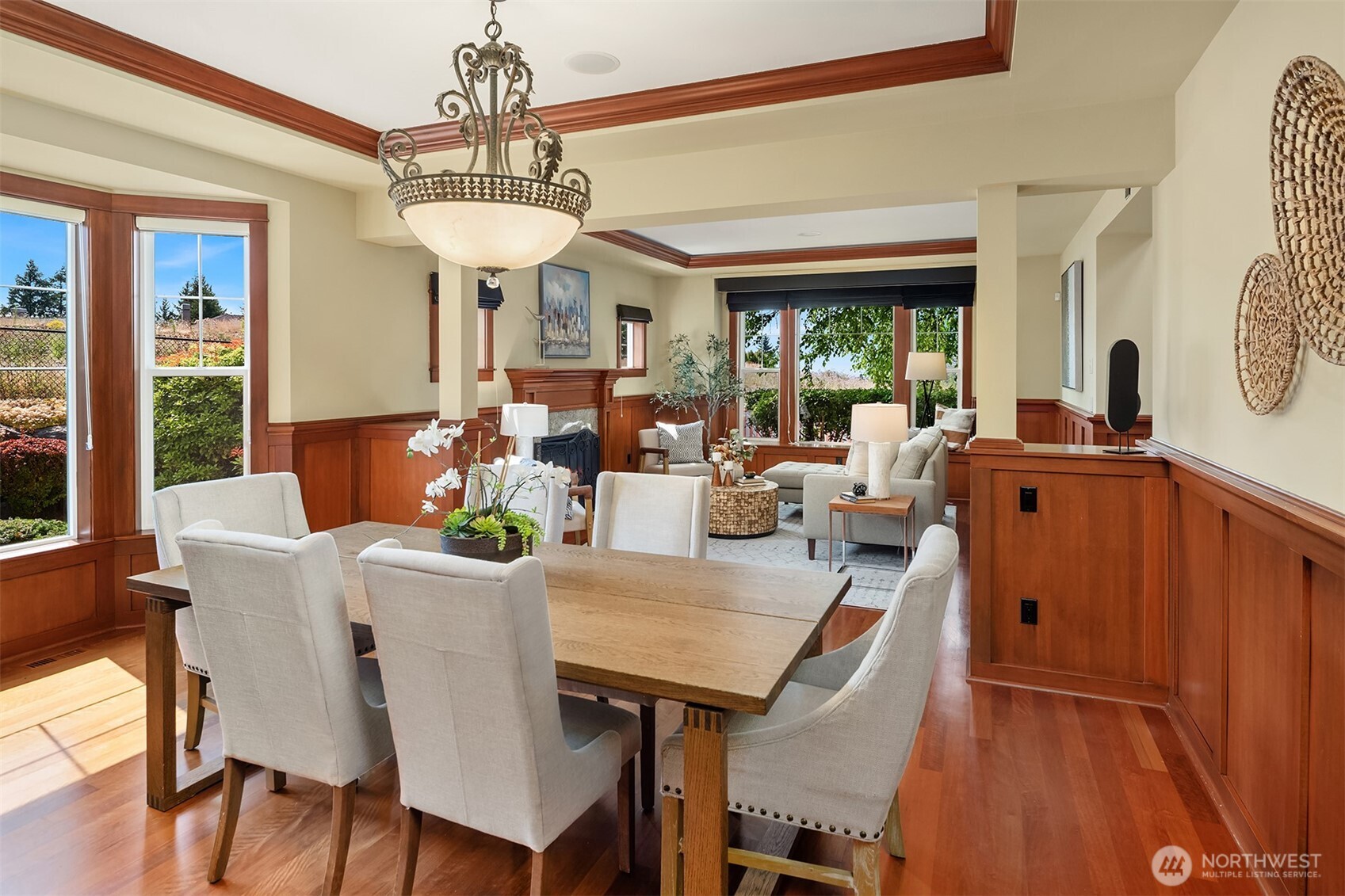 The formal dining room seamlessly connects to the living spaces, creating an elegant setting for both intimate dinners and larger gatherings.