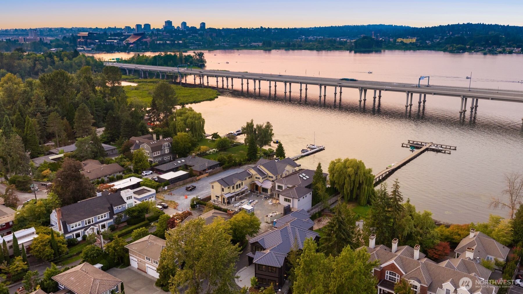 A bird's eye view of this one-of-a-kind Lake Washington location, where the ever-changing waterways serve as the backdrop to your own domain.