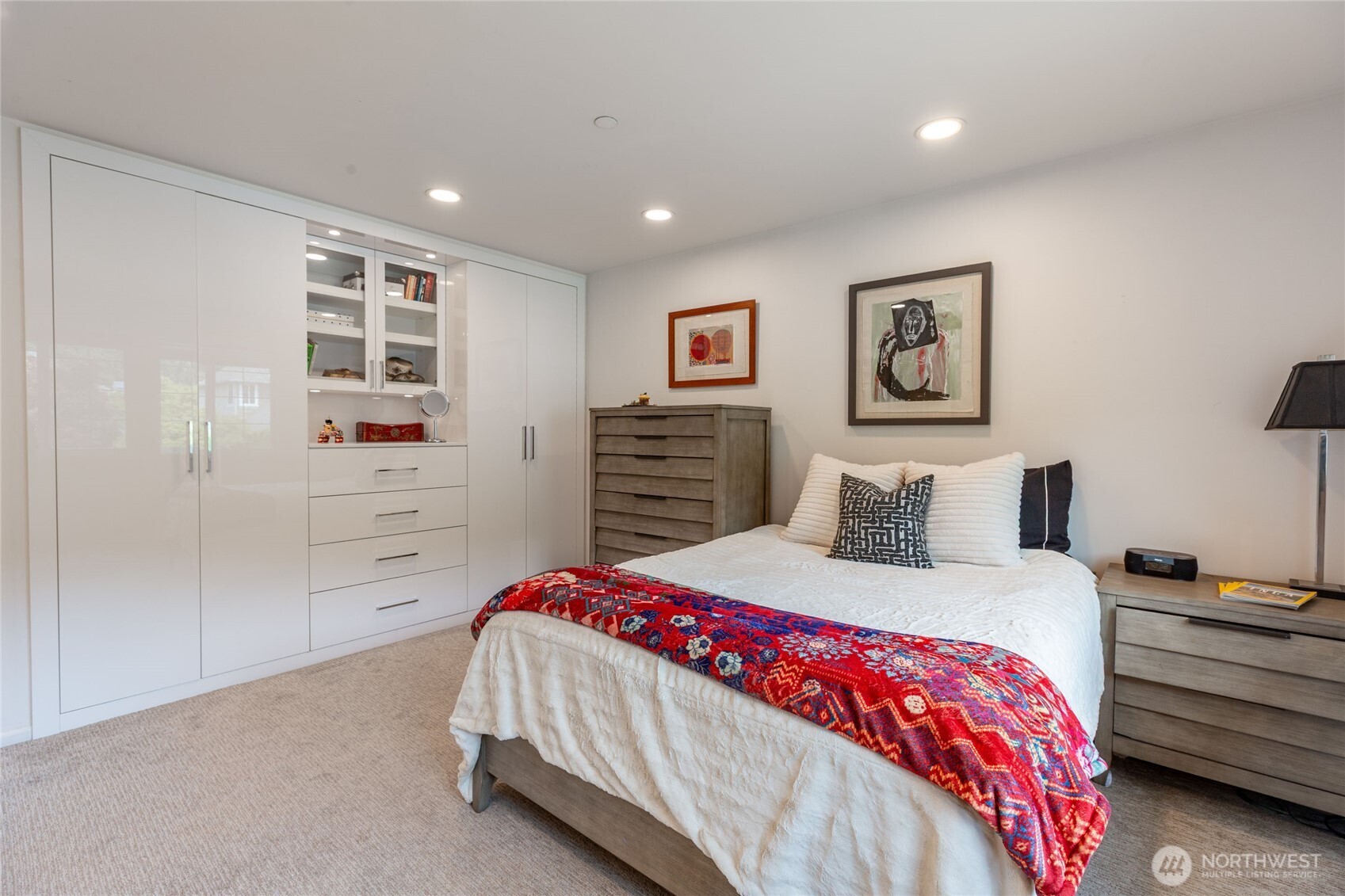 Fully remodeled bath with dual vanity, modern fixtures, radiant heated floors, and a heated towel bar, as well as a skylight added!