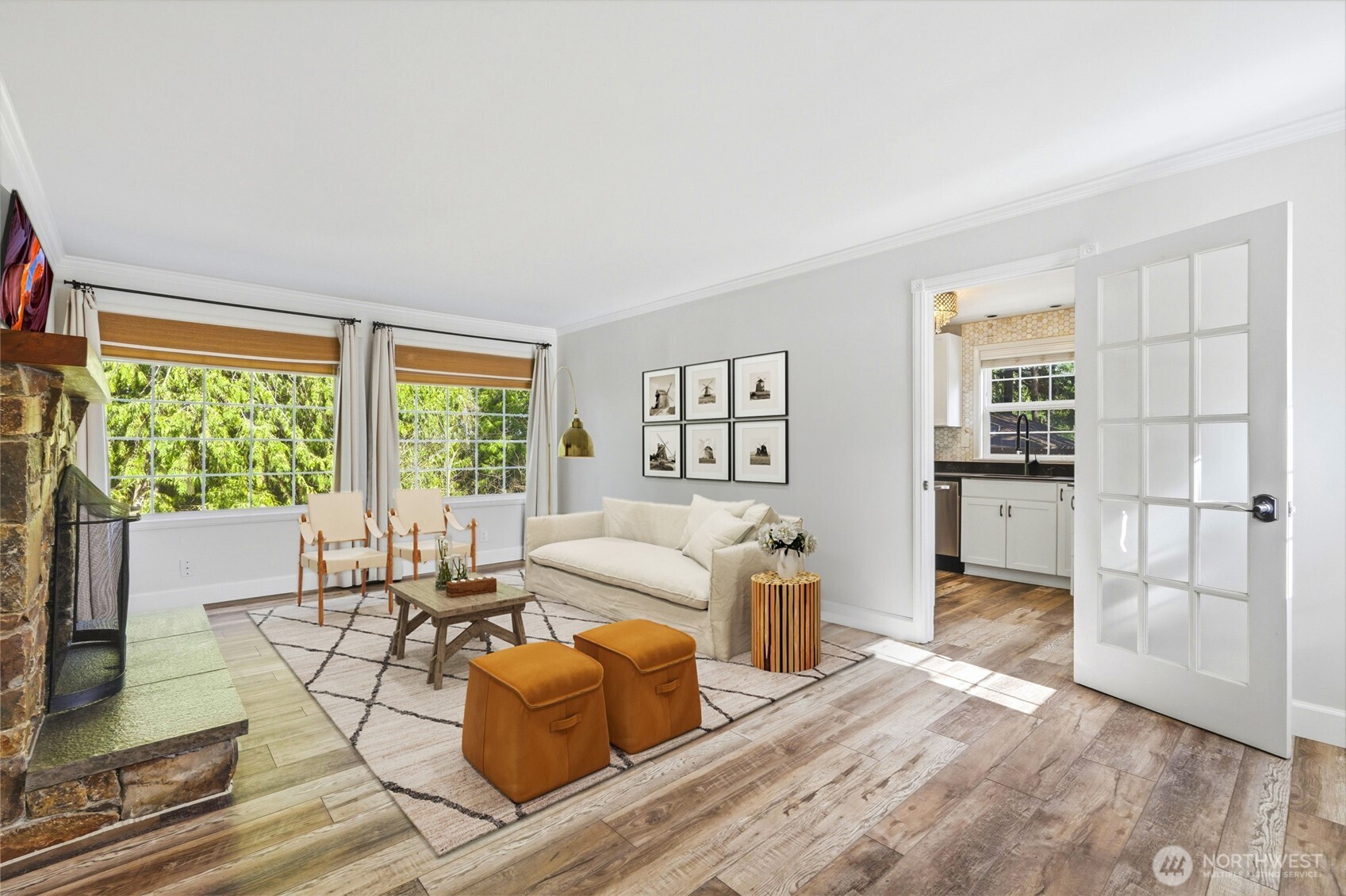 Another view of the Family room with the door leading to the kitchen.