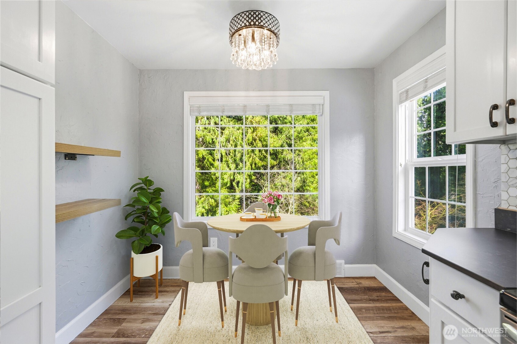 Virutally staged eating nook off the kitchen.