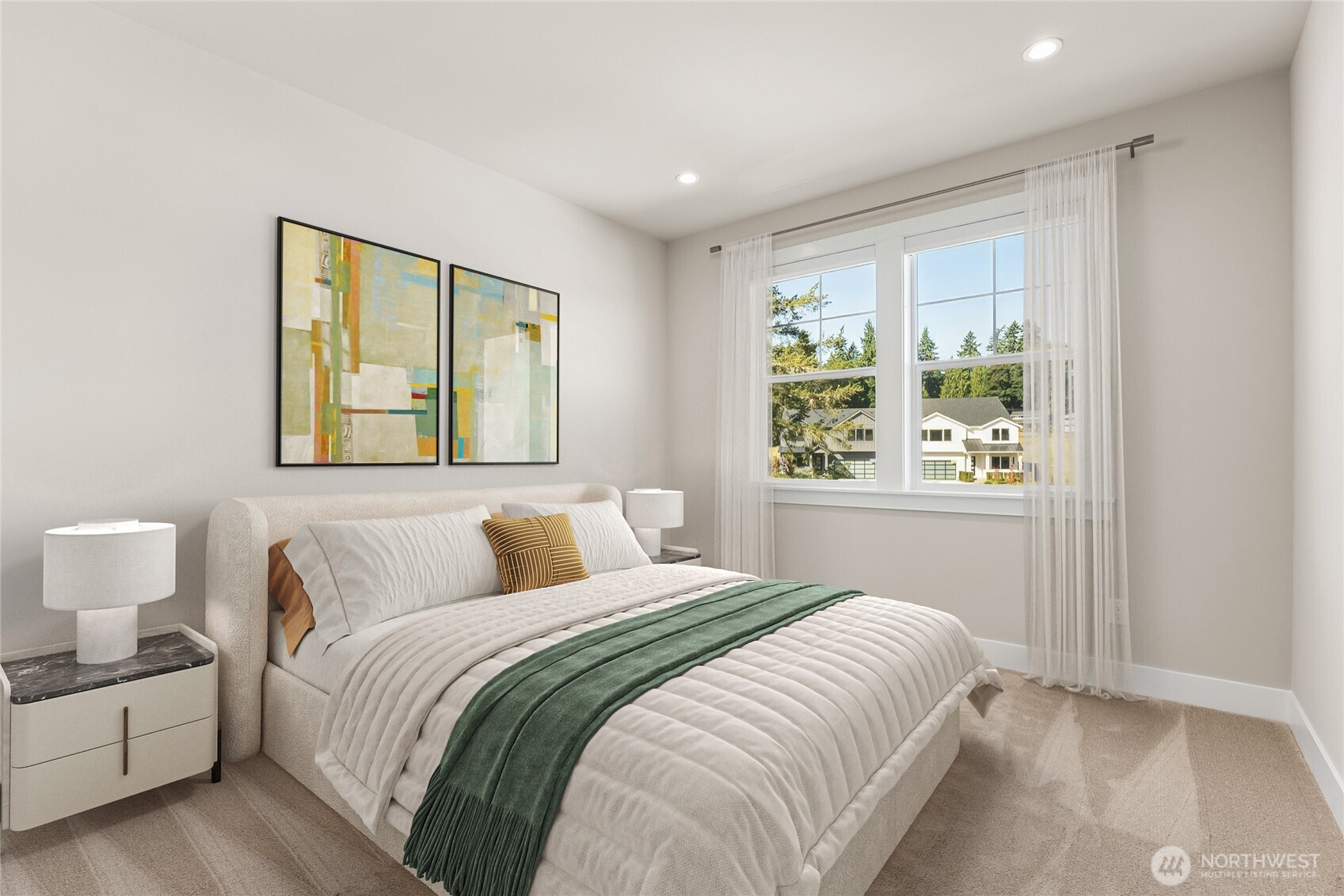Comfortable secondary bedroom with peaceful views, plenty of room to personalize. The sales office (now at homesite#3 STAGED) OPEN 10am - 6pm Thursday- Sunday and on Wednesday 1pm-6pm. Email adanderson@drhorton.com w/questions, you can reach Anika at 425-577-8960. Up to $40,000 with preferred lender for qualified buyers. No NWMLS forms, please use the attached Purchase Form. Site Registration Policy. Brokers may encounter unaccompanied consumers in the properties on site. MLS Keybox is across the street from lot 2 for access to available homes. Virtually staged.