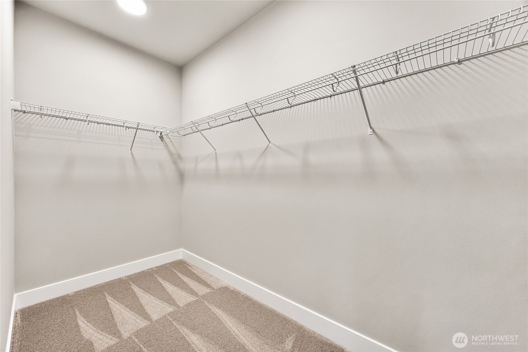 Large walk-in closet for basement bedroom provides great opportunity for storage.