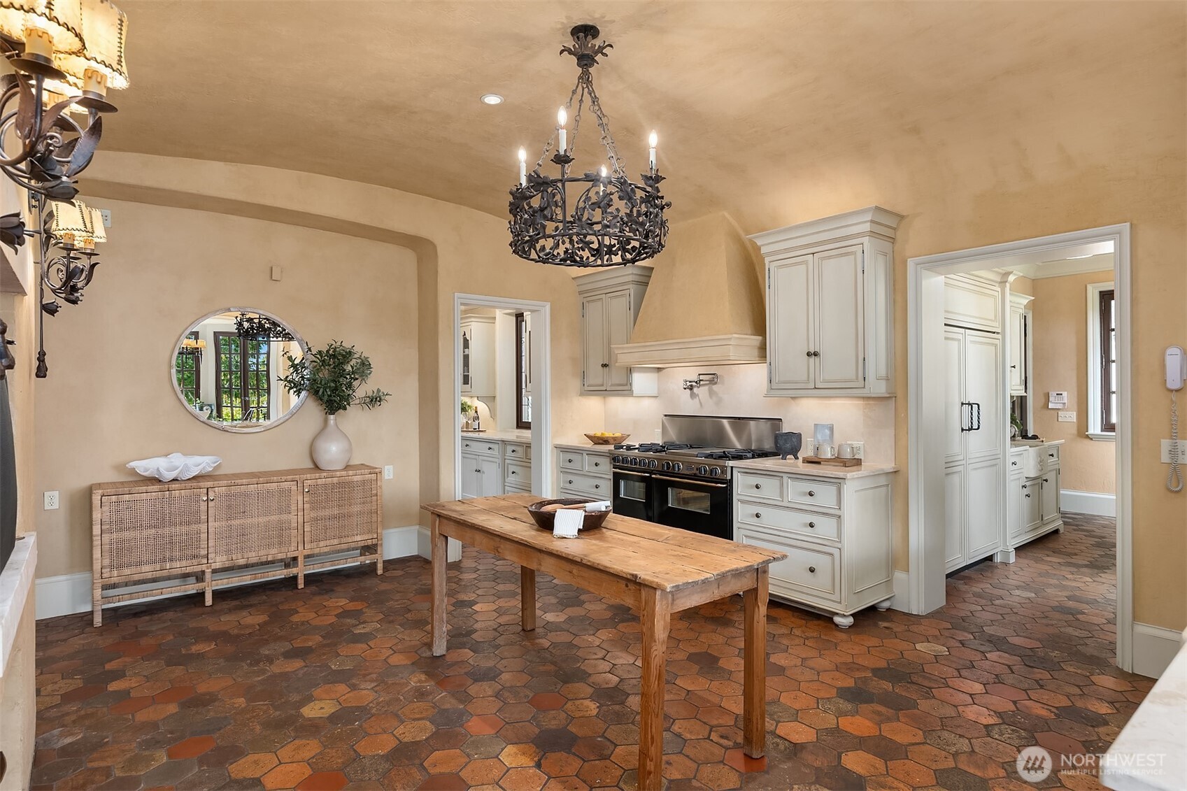 Wall Fireplace in Kitchen