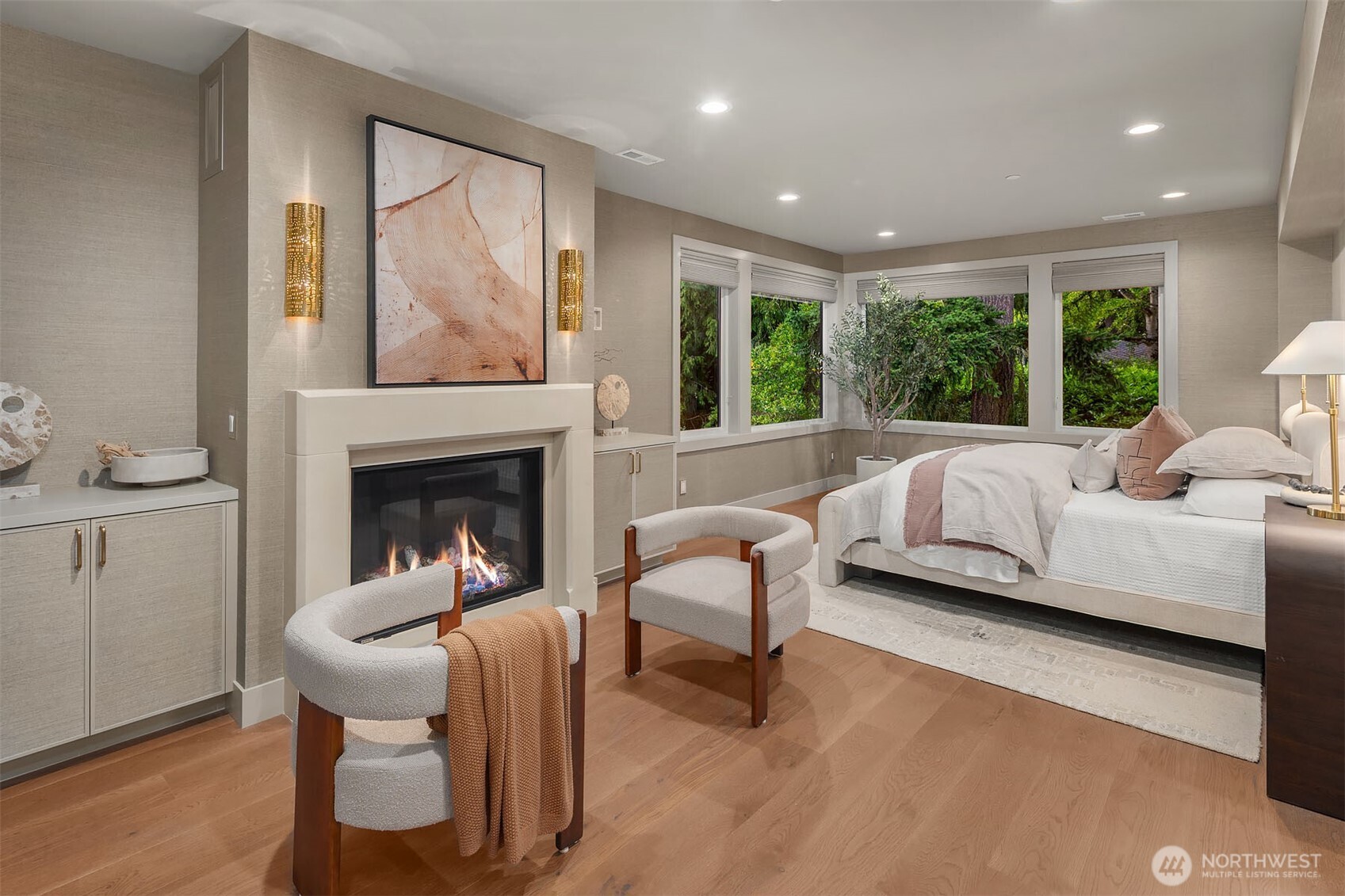 Designer primary suite with spa quality bath