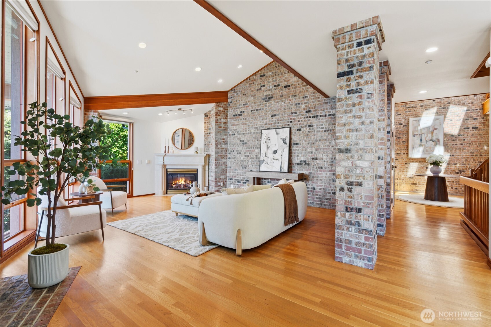 Elegant living room connecting formal dining room