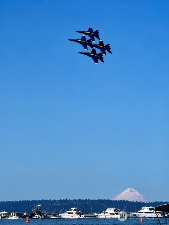 Blue Angel flying over Mt. Rainier on 8/2/2026, breathtaking view from the dock!