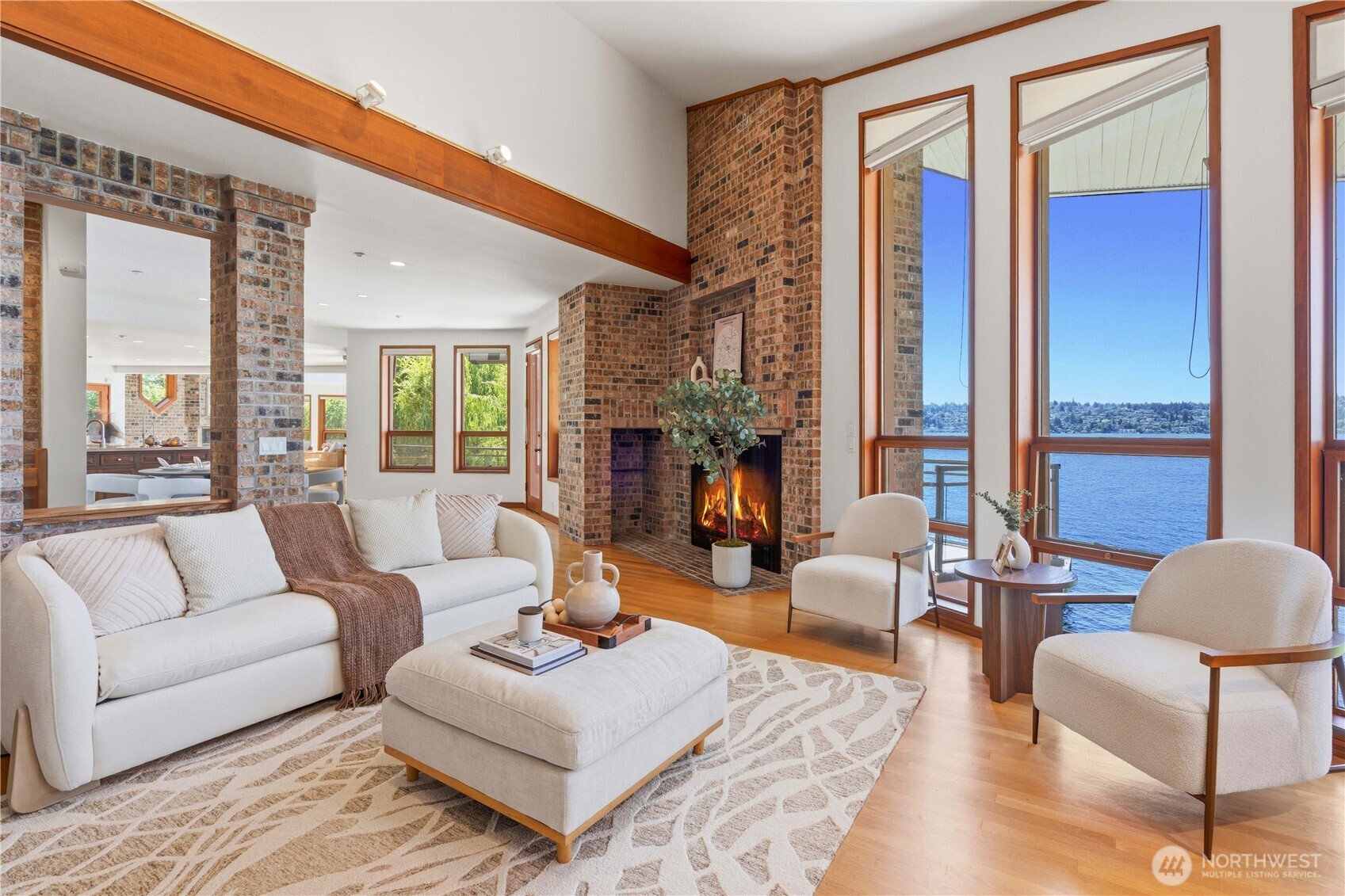 Fireside retreat overlooking tranquil lake