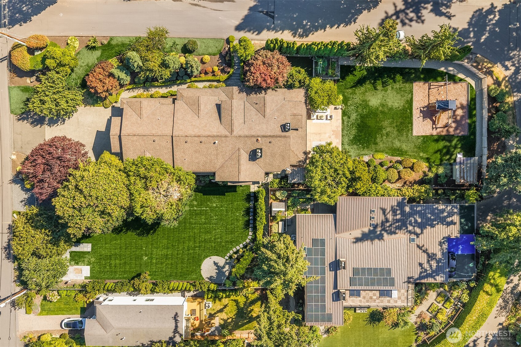 Aerial of both properties