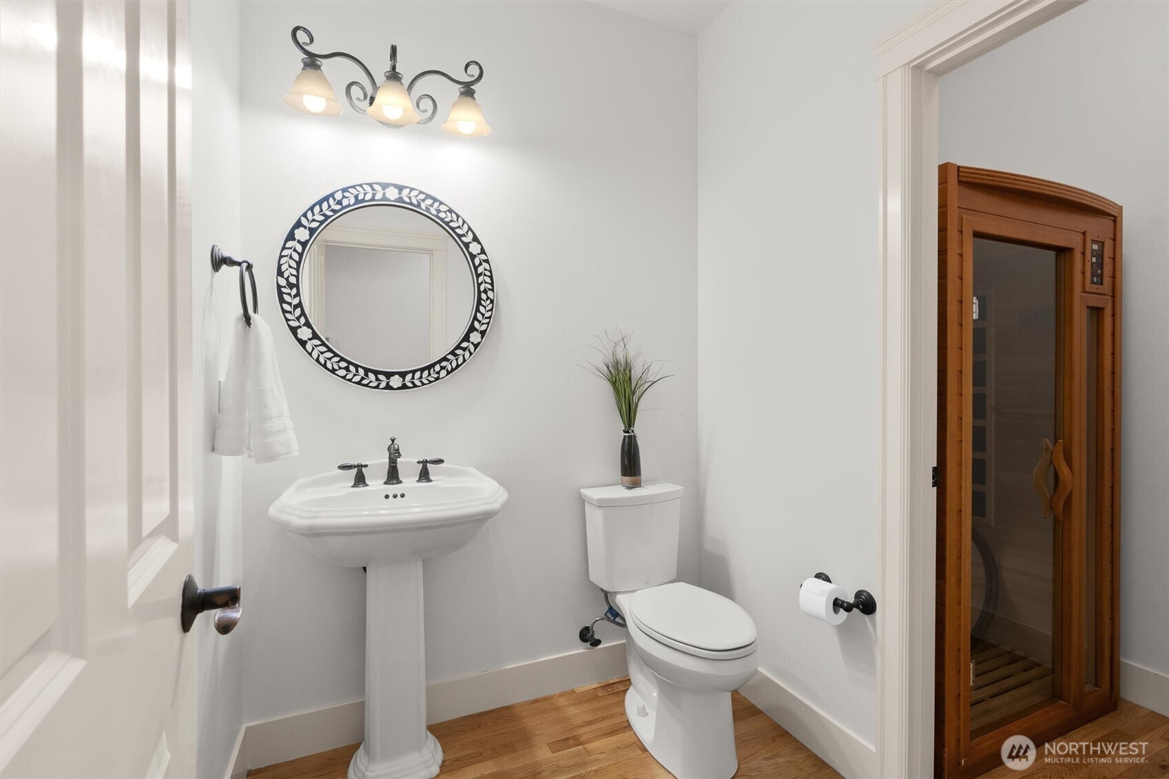 Main floor powder room & sauna.