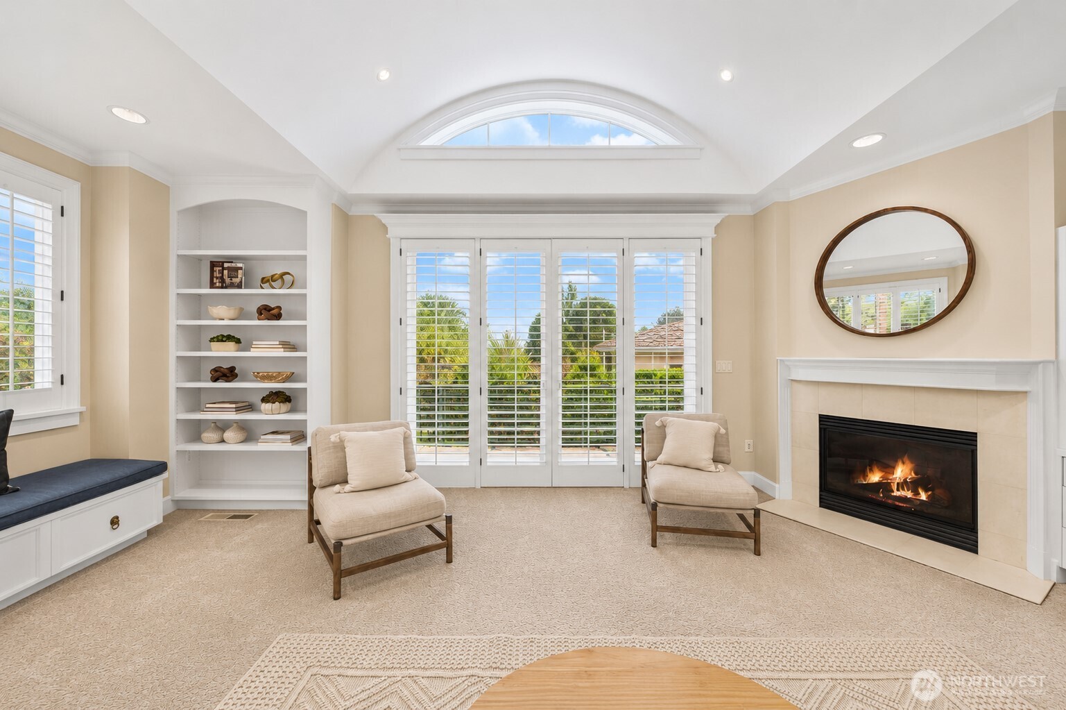 ADU with fireplace, built-in cabinetry, and abundant natural light—ideal for multigenerational living, extended-stay guests, or live-in support.