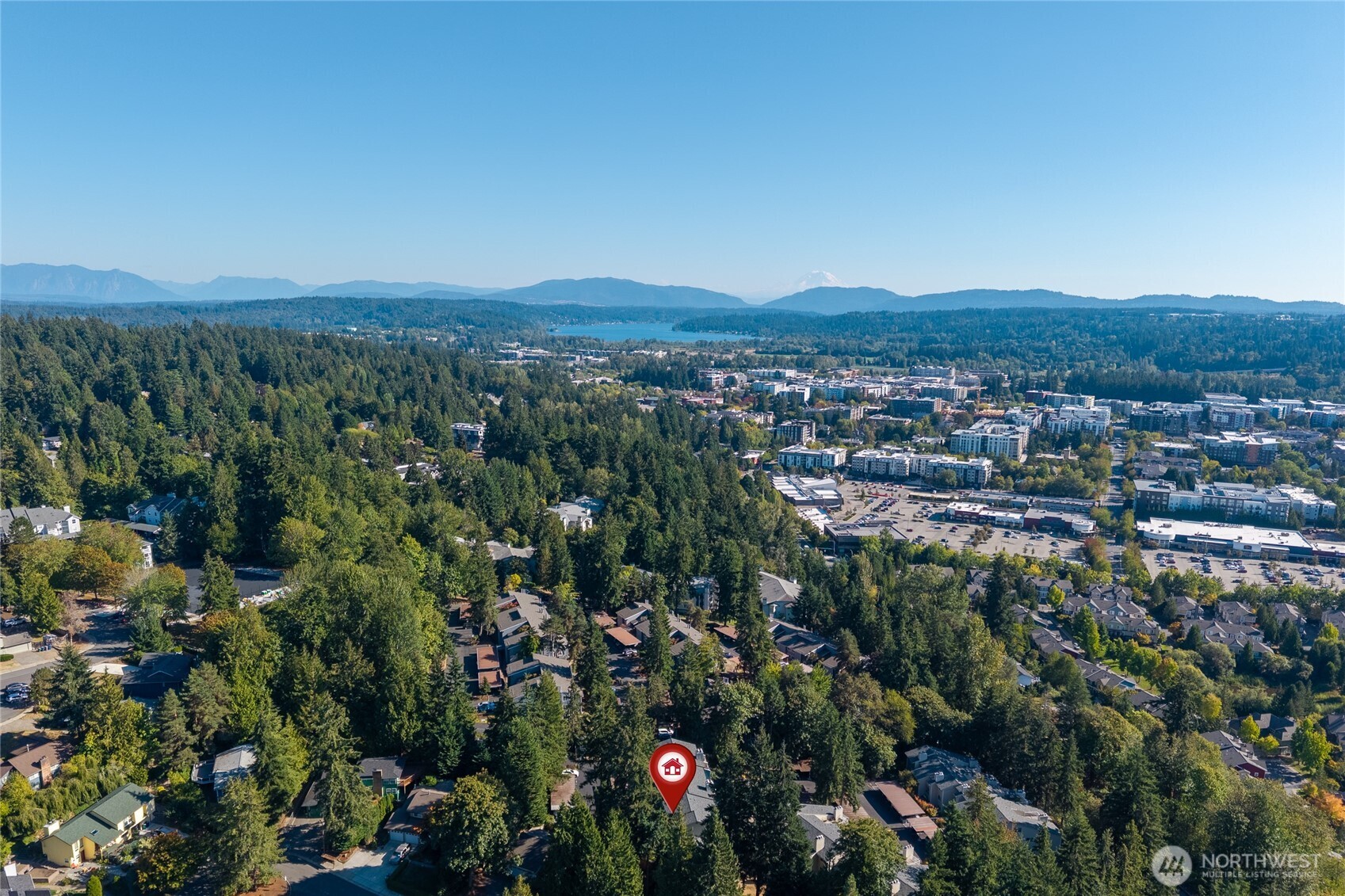 Aerial view showing the surrounding Redmond setting and regional landscape.