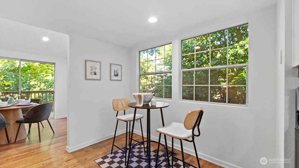 Convient kitchen with eating space.