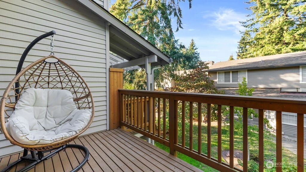Delightful deck off the primary mainfloor bedroom.  Private get away space.