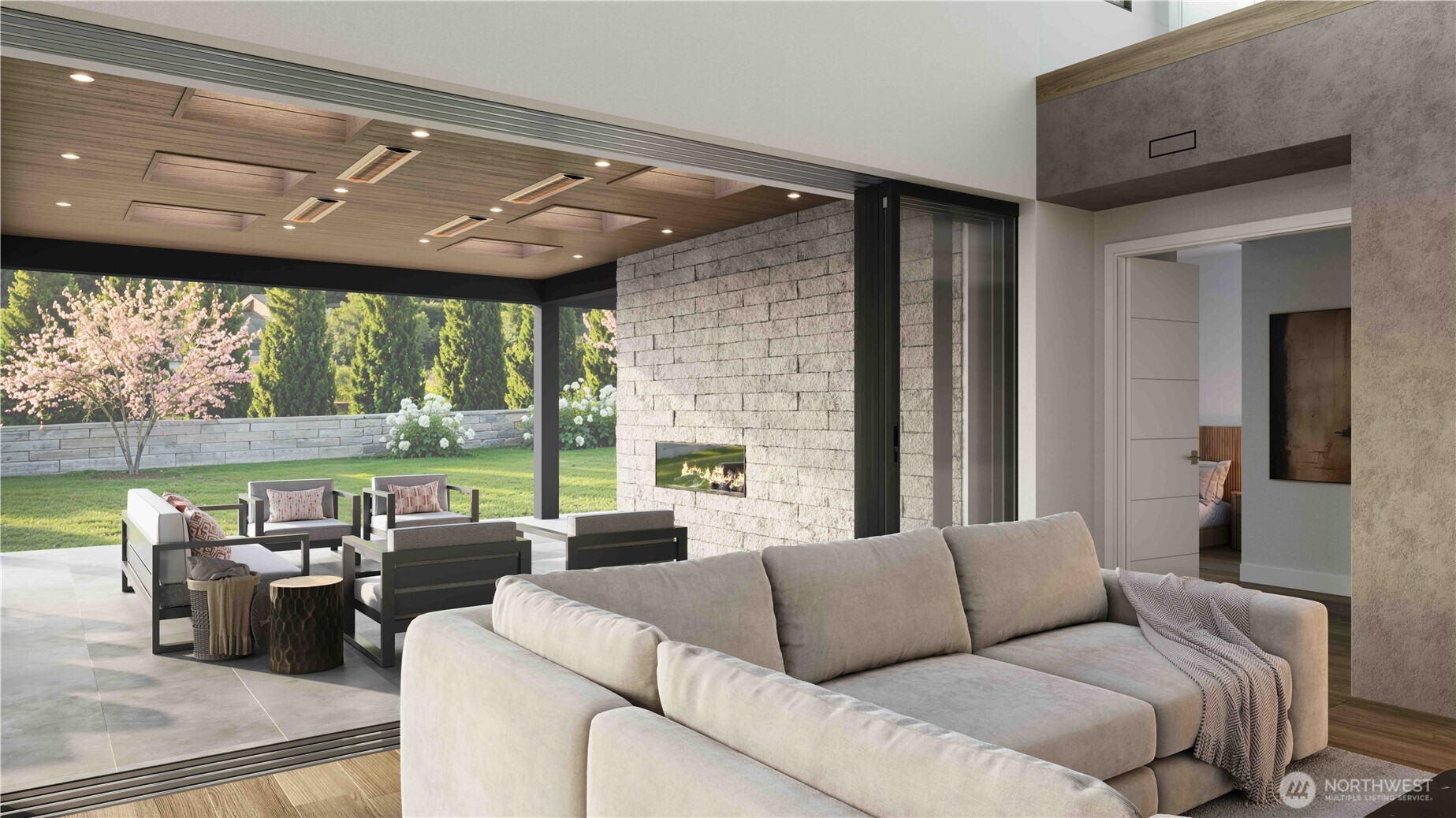 Multi-panel sliding patio doors creating seamless indoor-outdoor living (Conceptual Rendering)